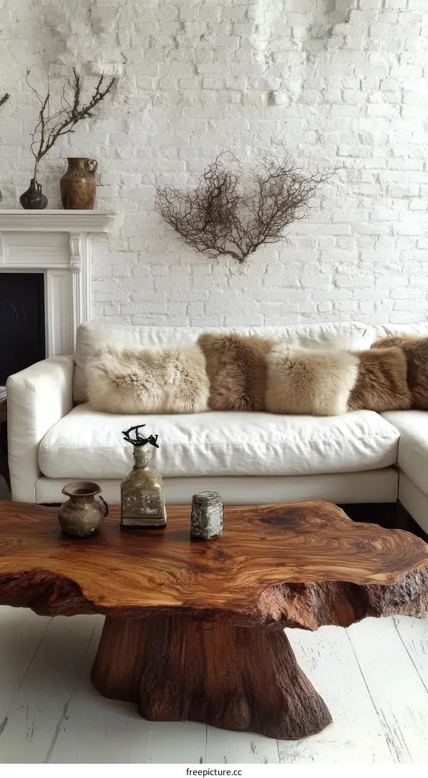 Rustic Living Room with Wooden Coffee Table