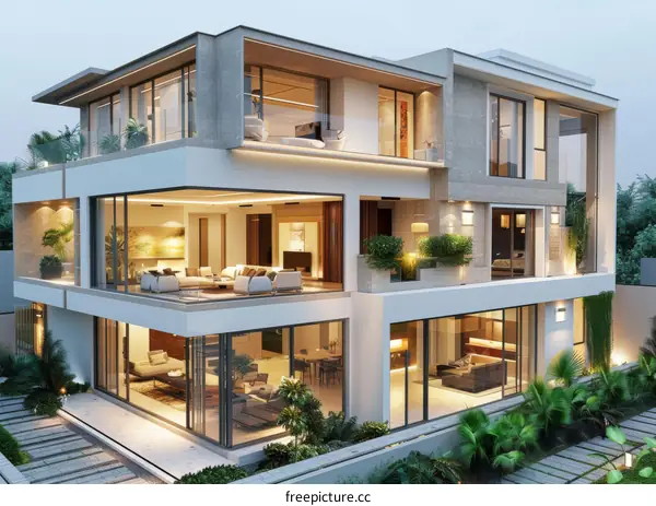 Modern Residential Architecture: Villa with Courtyard and Garden