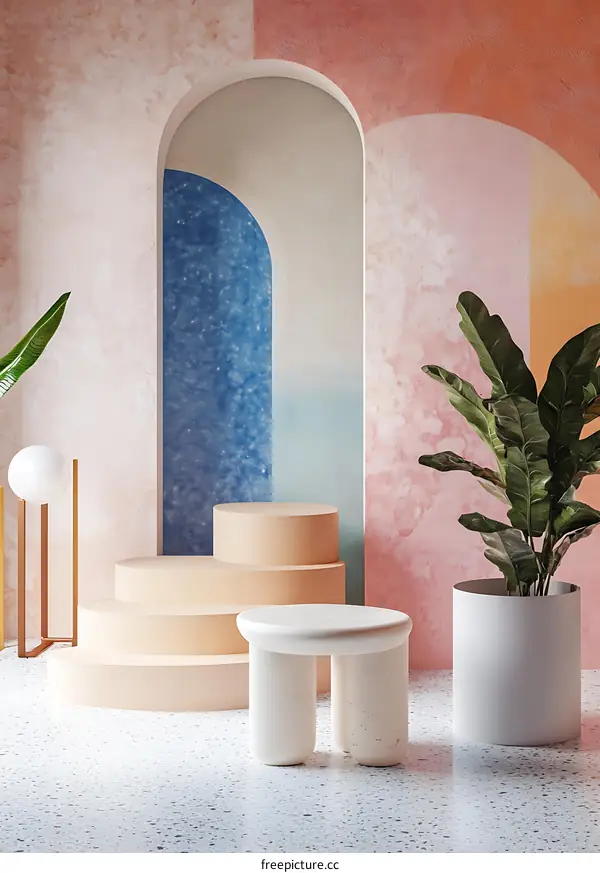 Minimalist Interior Design with Pastel Colors and Archways