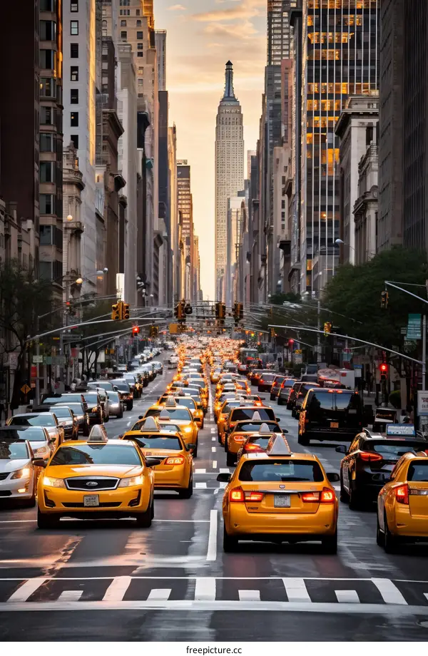 New York City Street Scene with Yellow Cabs