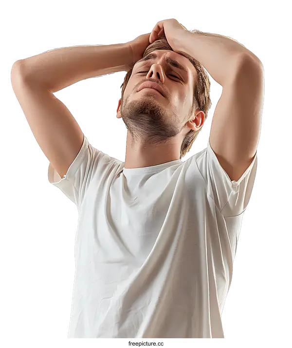 [Transparent Background PNG]man in white shirt holding his head