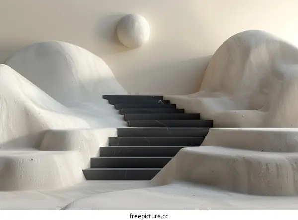 Minimalist 3D Render of Modern White Abstract Staircase in Beige Background