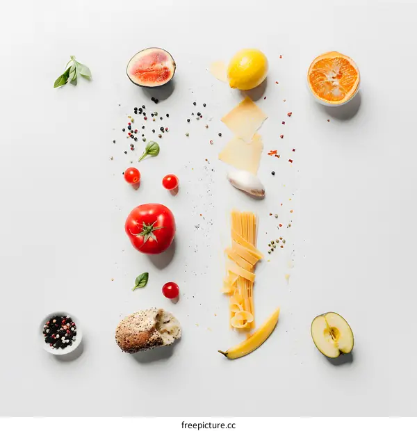 Food Photography:  A Flat Lay with Fresh Ingredients for a Delicious Pasta Dish