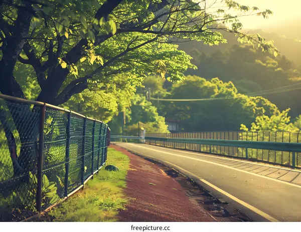 Winding Road Through Lush Green Forest in Japan