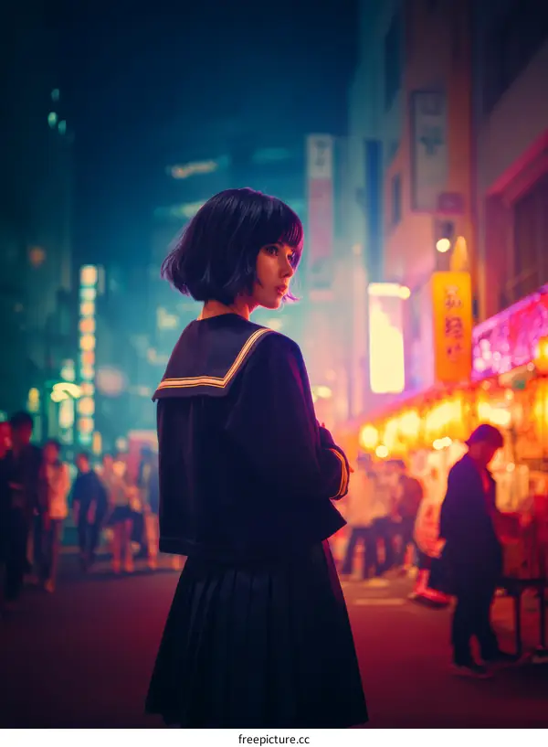Night City Fashionable Girl in Japanese Style
