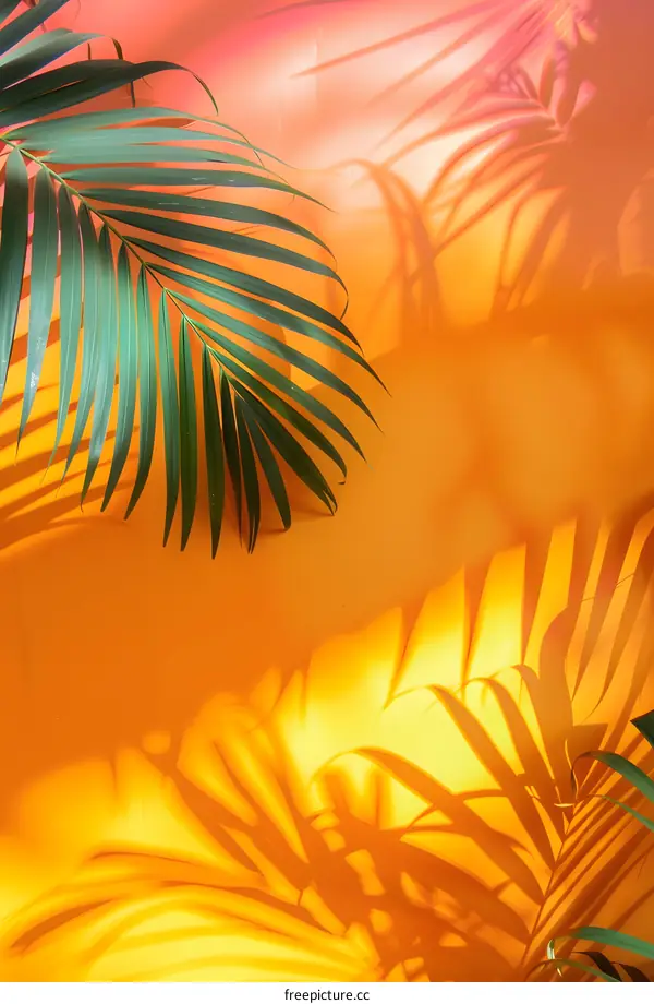 Tropical Palm Leaf Shadows on Yellow Background