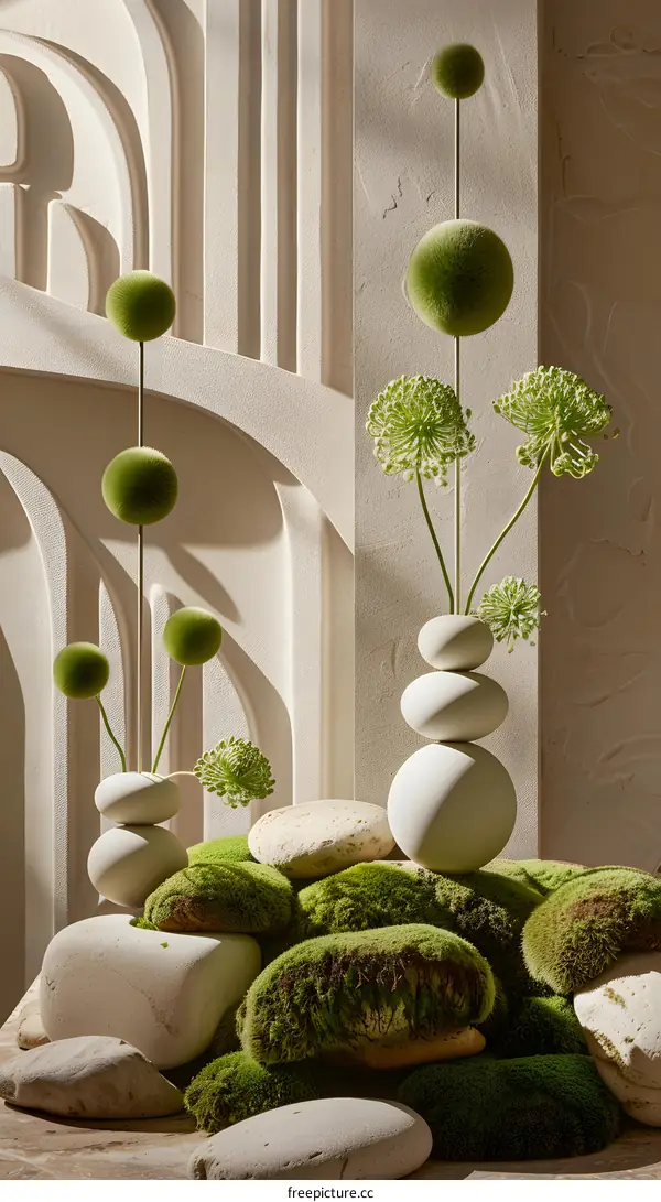 Green and White Minimalist Still Life