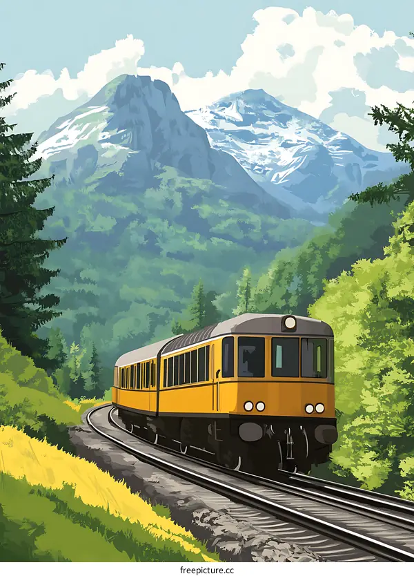 Yellow Train Journey Through Mountains