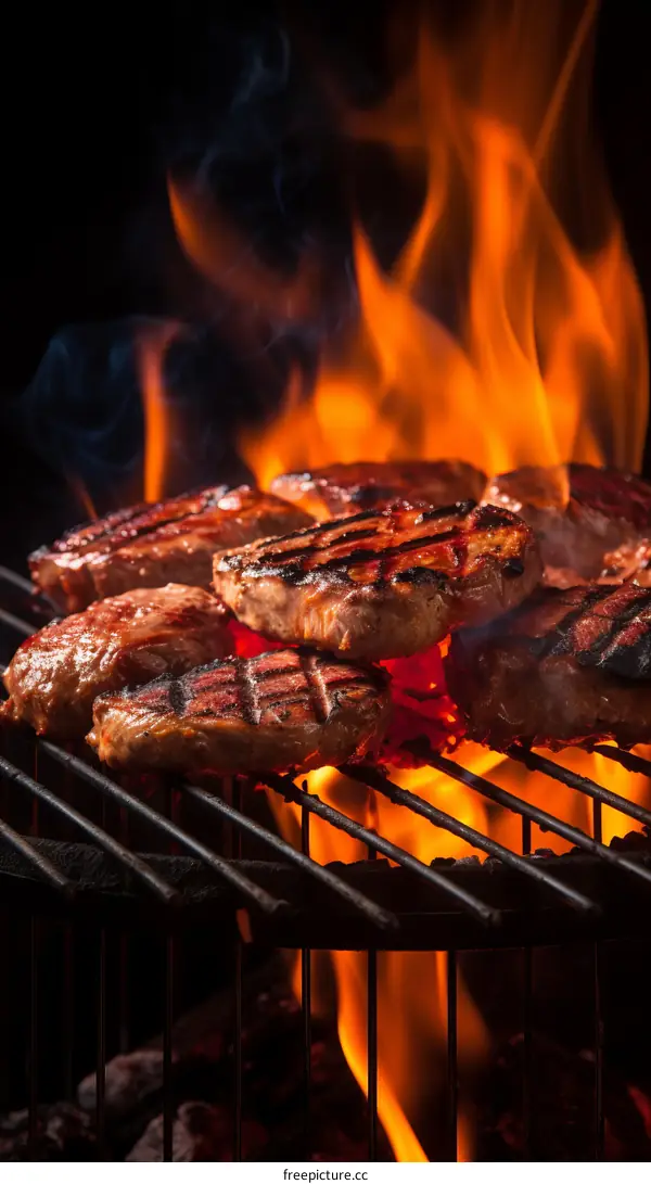 Beef Steaks on a Flaming Grill