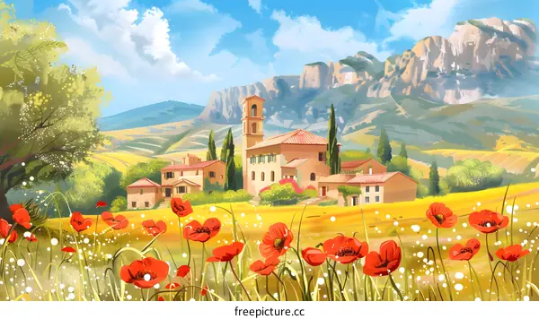 Poppy Fields and Italian Countryside