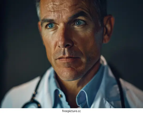 Portrait of a male doctor looking at the camera with a serious expression