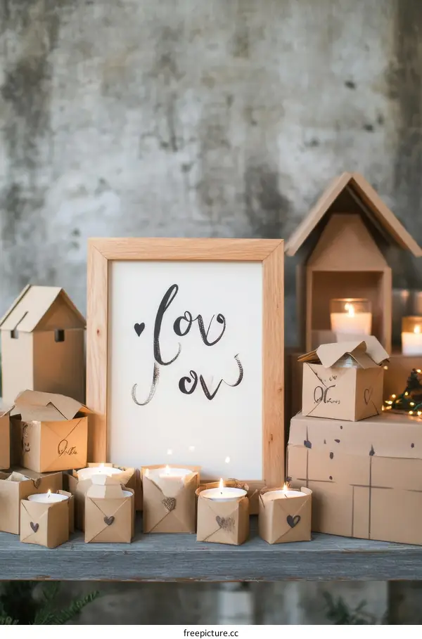 Love Decorated with Candles and Gift Boxes