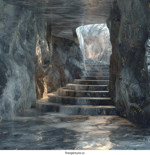 Marble Staircase in a Modern Cave-like Interior Design