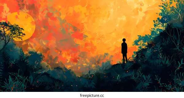 boy looking at the sunset