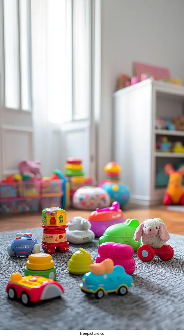 Colorful Baby Toys on the Floor of a Nursery