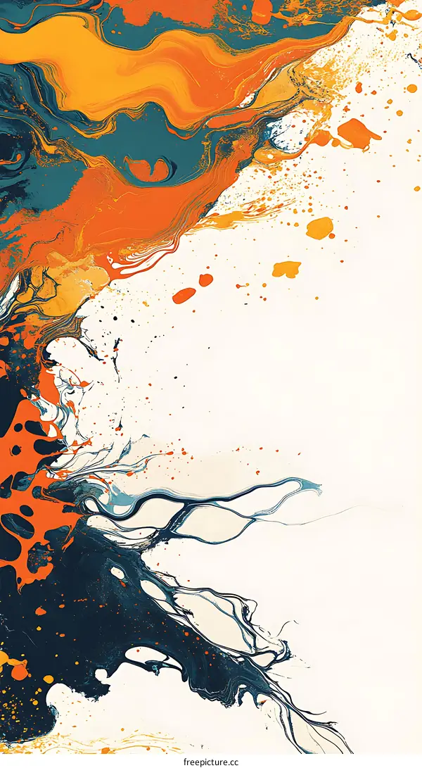 Abstract Painting With Orange, Blue and White Colors