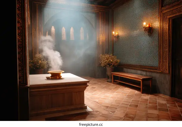 Ornate Interior with Incense Burner and Light
