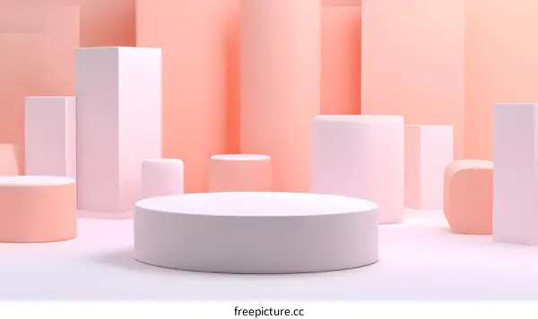 Abstract Geometric Shapes in Pastel Pink and White 3D Render