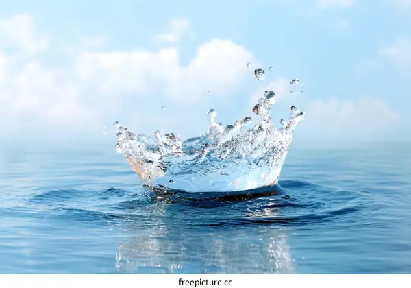Water Splashing Majestically against a Cloudy Sky
