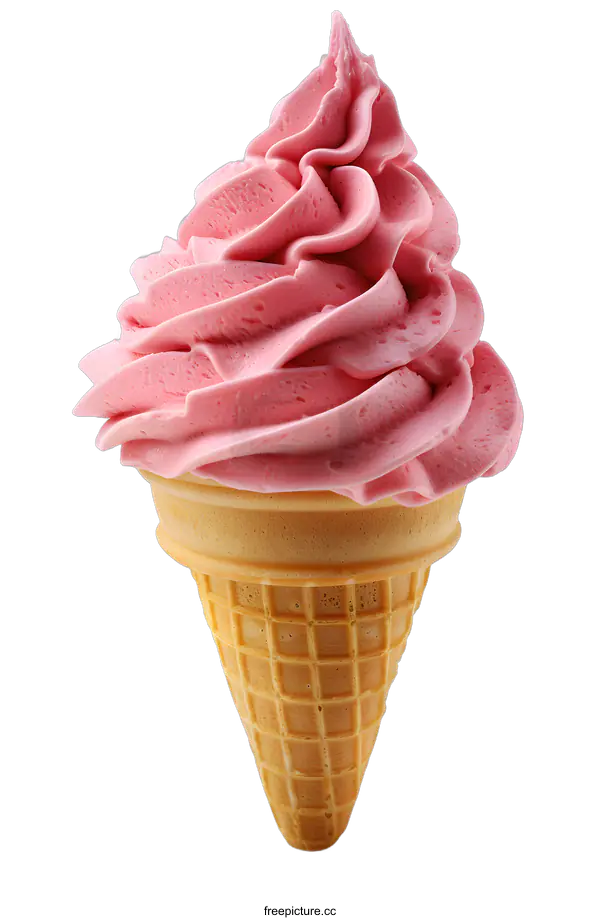 [Transparent Background PNG]Pink Soft Serve Ice Cream Cone On White Background