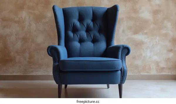 Classic Blue Wingback Chair in Elegant Room