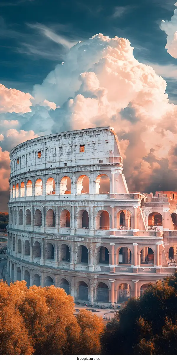 Colosseum in Rome with Dramatic Cloudy Sky