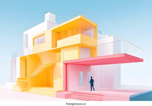 Modern Home Architecture Design Illustration With One Person