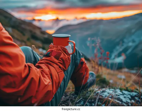 Watching the sunset over the mountains with a cup of coffee