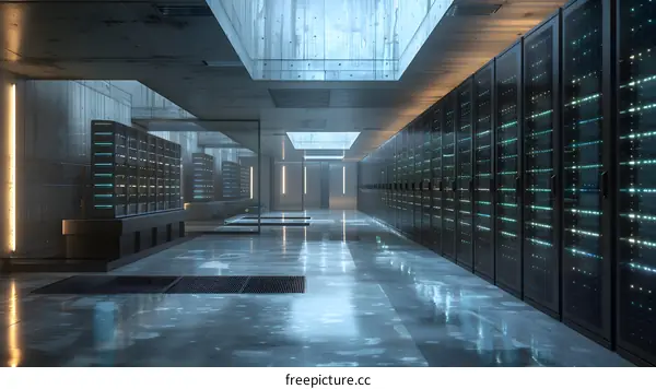 Futuristic server room with supercomputers