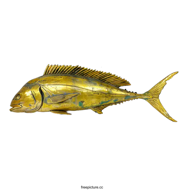 [Transparent Background PNG]Golden Fish Sculpture on White Background