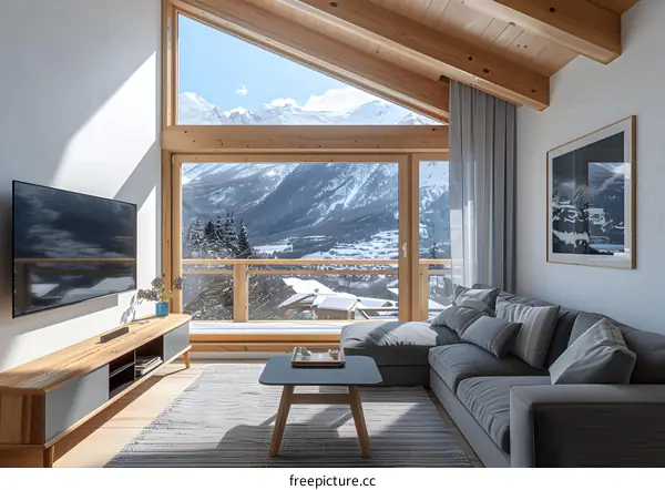 Modern Living Room with Mountain View