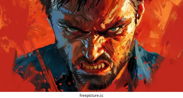 Close-up of a mans face with a red background