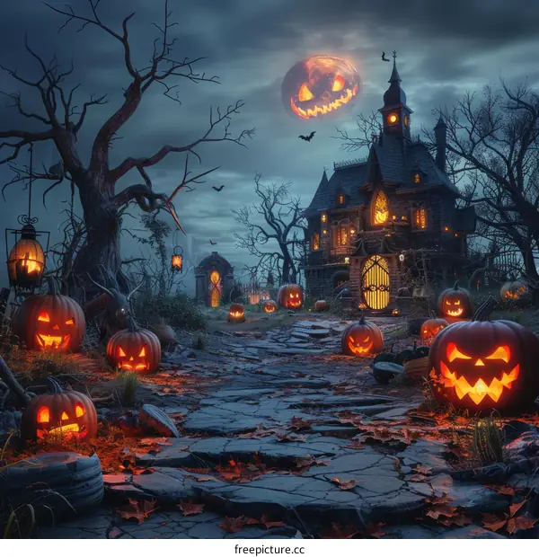 Spooky Halloween Pumpkin House with Graveyard