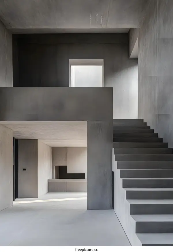 Modern Concrete Staircase in a Minimalist Interior Design