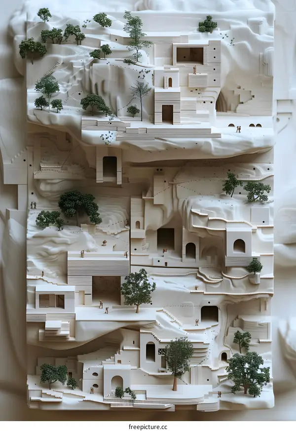 Detailed Miniature Model Of A Mountain Village