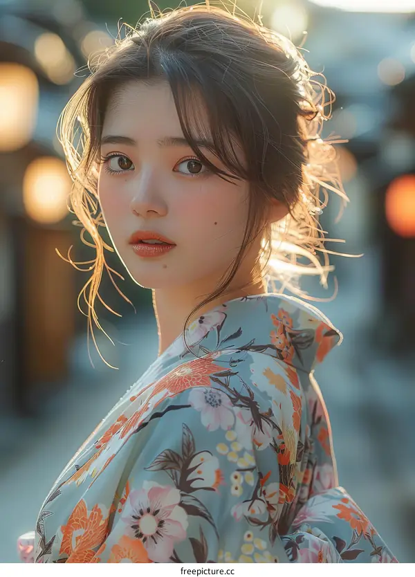 Asian Woman in Traditional Japanese Kimono