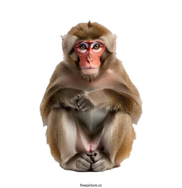 [Transparent Background PNG]Japanese Macaque Sitting on White Background