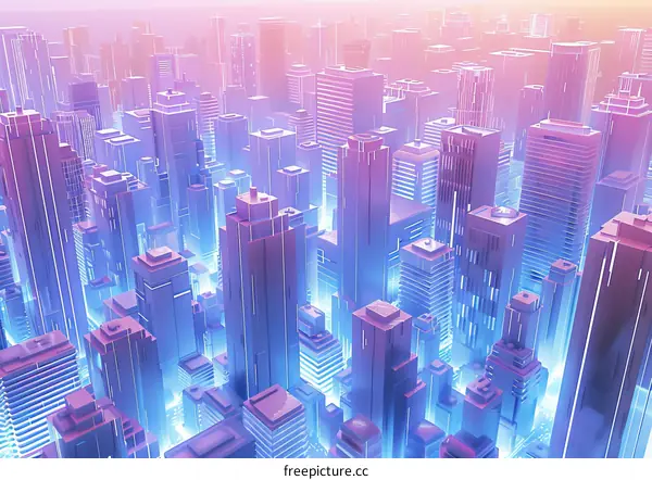 Aerial View of a City with Skyscrapers at Night