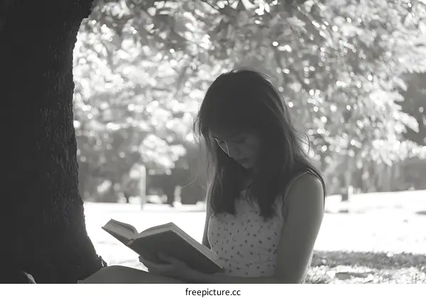 Young Woman Reading Under Tree