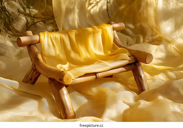 Wooden Miniature Chair with Yellow Fabric