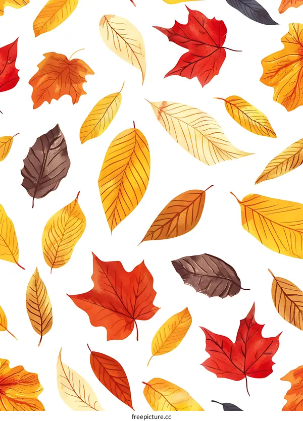 Watercolor Autumn Leaves Seamless Pattern