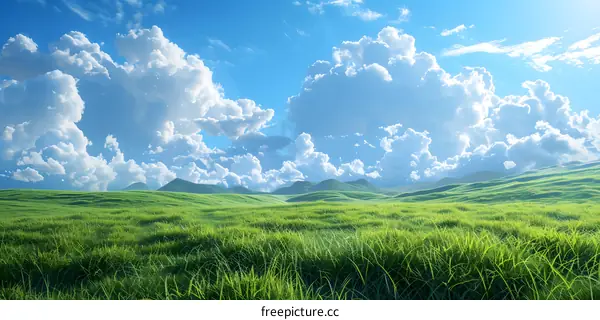 Green rolling hills under a blue sky