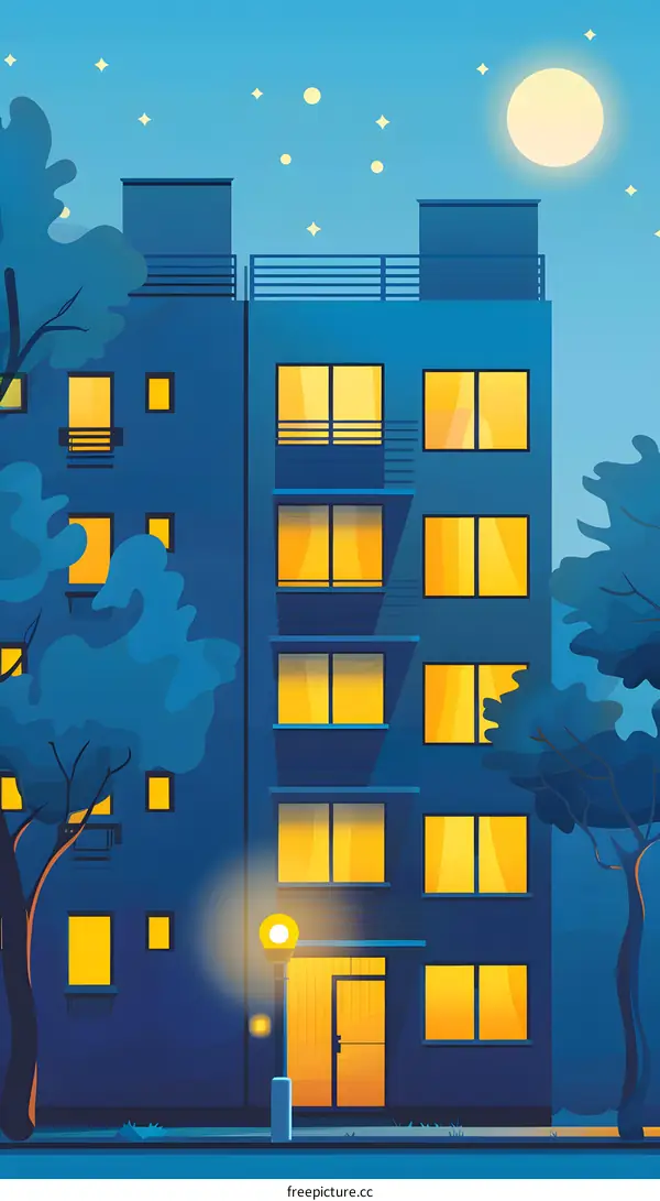 Night View of Building with Lights On