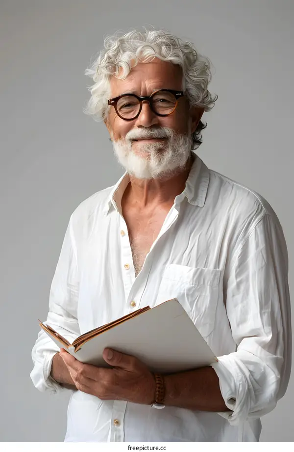 Smiling Senior Man Holding a Book