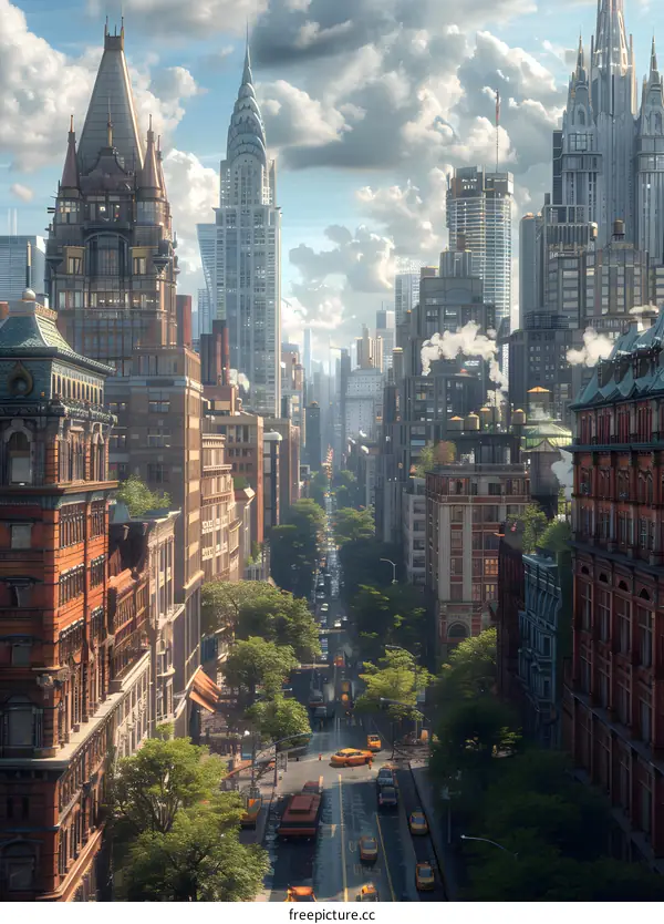 A Wide Road in a City with Tall Buildings on Both Sides