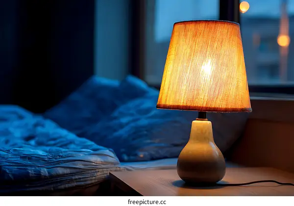 Warm Light Table Lamp in Bedroom at Night