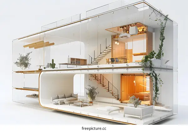 Modern Glass House Interior Design with Minimalist Furnishings