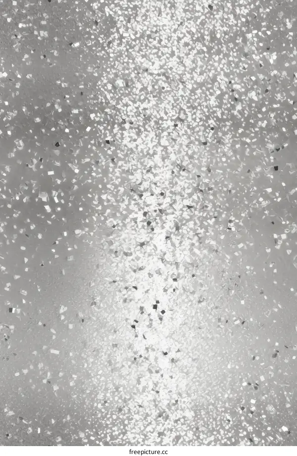 Silver glitter sparkles falling on white background