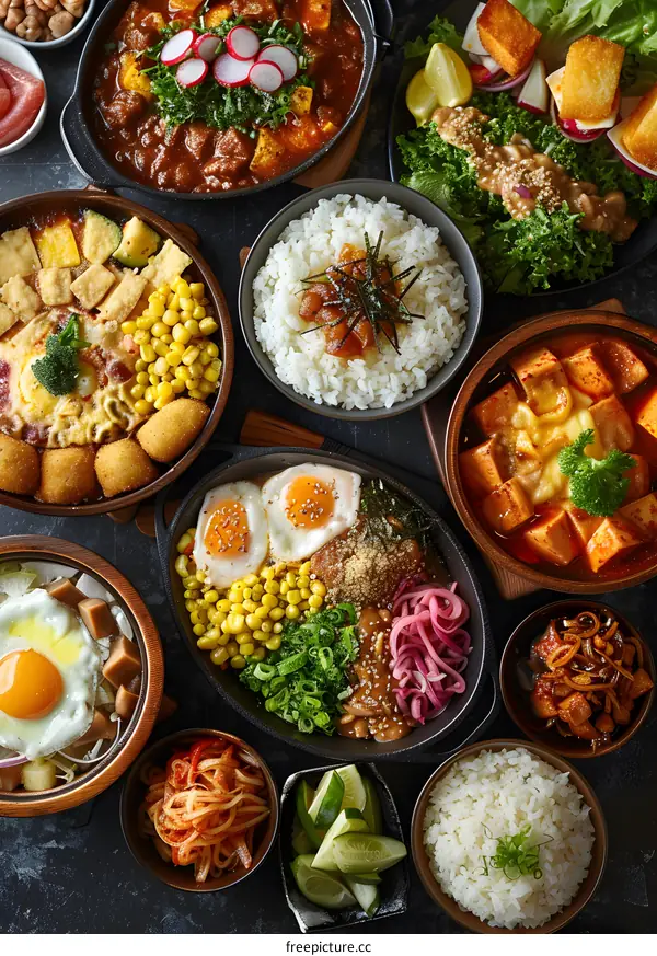 Various Japanese Dishes on Table