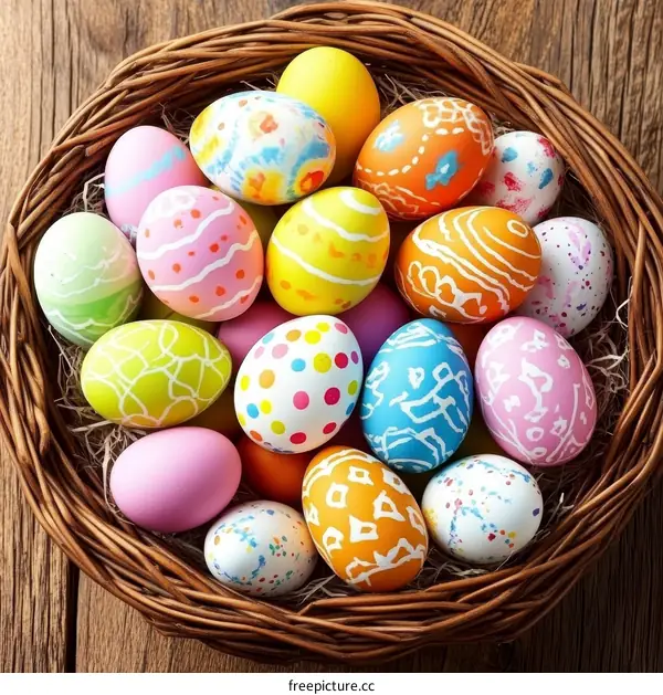 Colorful Easter Eggs in a Basket